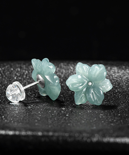 S925 Natural Jade Plum Blossom Flower Earrings