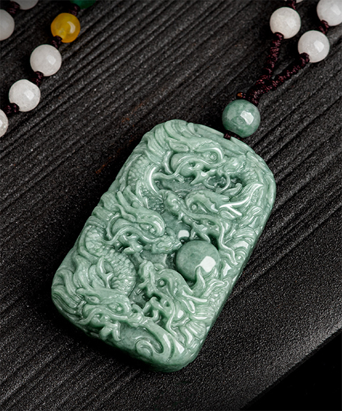 Natural Jade Two Sided Dragon Medal Pendant Necklace