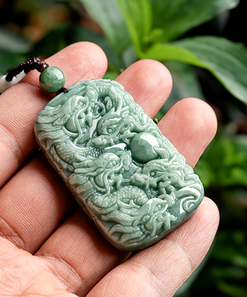 Natural Jade Two Sided Dragon Medal Pendant