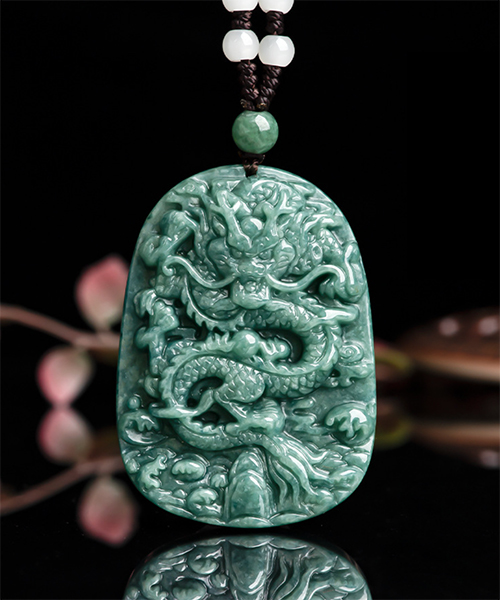 Natural Jade Two Sided Dragon Medal Pendant Necklace