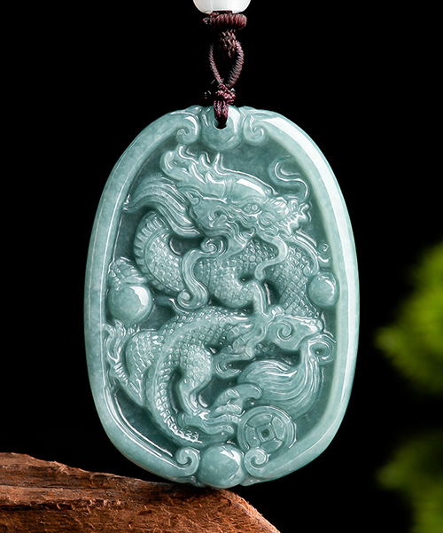 Natural Jade Dragon Oval Medal Pendant Necklace - Image 4