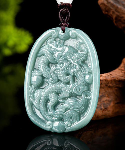 Natural Jade Dragon Oval Medal Pendant Necklace