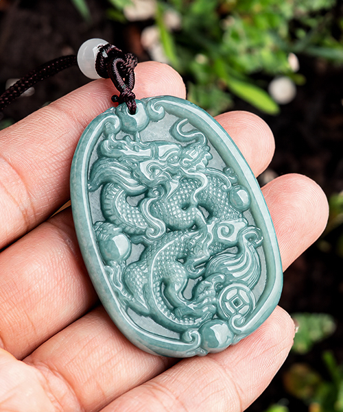 Natural Jade Dragon Oval Medal Pendant