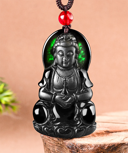 Natural Jade Guanyin Black Jade Pendant Necklace
