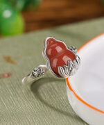 Natural South Red Agate Gourd Design S925 Open Ring