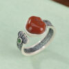 Natural South Red Agate Natural Jade Ruyi Design S925 Open Ring
