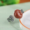 S925 Natural South Red Agate Ruyi Design Open Ring