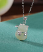 Natural Jade Lucky Cat Pendant