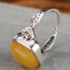 Natural Amber Square Design S925 Open Ring