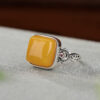 Natural Amber Square Design S925 Open Ring