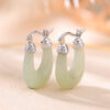 S925 Natural Jade U Shape Simple Design Earrings