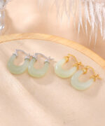 S925 Natural Jade U Shape Design Earrings