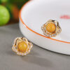 S925 Natural Amber Ruyi Design CZ Diamond Earrings