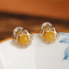 Natural Amber Ruyi Design S925 CZ Diamond Earrings