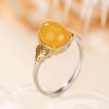 Natural Amber Cabochon Design S925 Open Ring