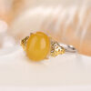 S925 Natural Amber Cabochon Design Open Ring