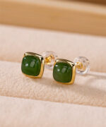 S925 Sterling Silver Natural Jade Square Design Earrings
