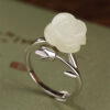 Natural Jade Rose Flower S925 Open Ring