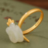 Natural Jade Rose Flower S925 Open Ring