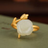 Natural Jade Rose Flower S925 Open Ring