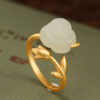 Natural Jade Rose Flower S925 Open Ring