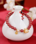 Cinnabar Bead Natural Jade Dragon Pearl S925 Bracelet