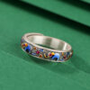S990 Silver Enamel Elephant Pattern Open Ring