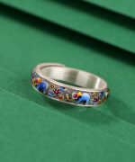 S990 Silver Enamel Elephant Pattern Open Ring