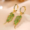 S925 Natural Jade Leaf Gold Earrings