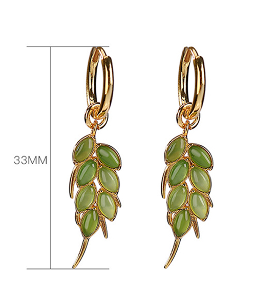 S925 Natural Jade Leaf Gold Earrings