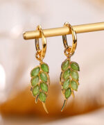 S925 Natural Jade Leaf Gold Earrings