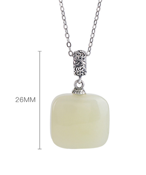 Natural Jade Square Simple Design S925 Pendant Necklace