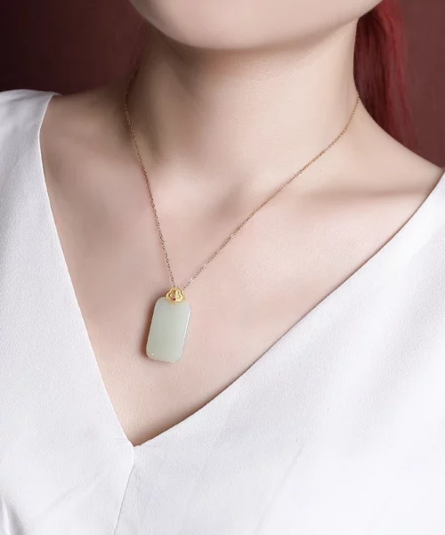 Natural Jade Simple Design S925 Pendant Necklace