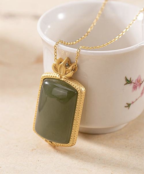 Natural Jade Simple Vintage Design S925 Pendant Necklace