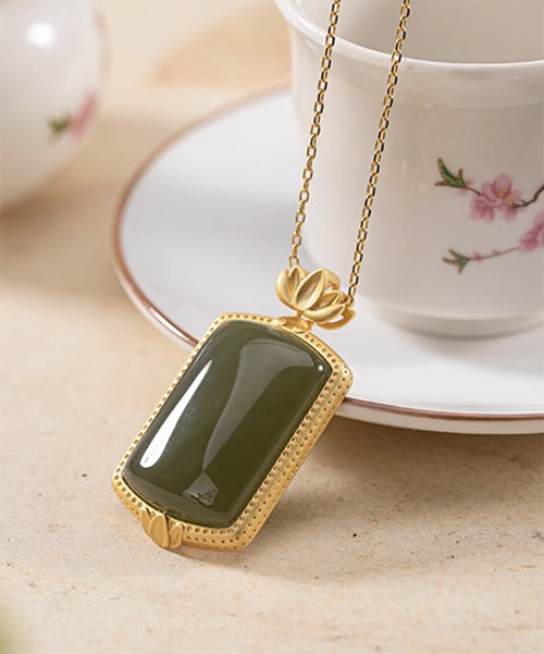 Natural Jade Vintage Simple Design S925 Pendant Necklace