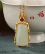 Natural Jade Simple Bamboo Design S925 Pendant Necklace