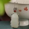 Natural Jade Simple Bamboo Design S925 Pendant Necklace