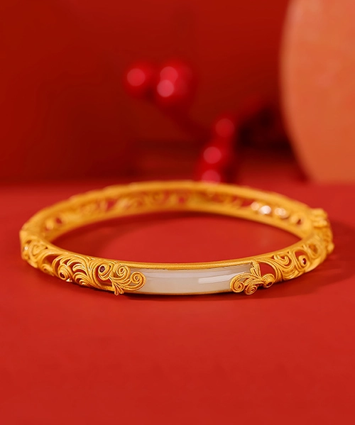 S925 Natural Jade Simple Hollow Design Bracelet - Image 5