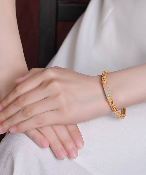 S925 Natural Jade Simple Hollow Design Bracelet - Image 2