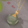 S925 Round Natural Jade Vintage Simple Design Pendant Necklace