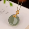S925 Round Natural Jade Vintage Simple Design Pendant Necklace