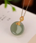 S925 Round Natural Jade Vintage Simple Design Pendant Necklace