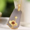 S925 Natural Jade Smoky Lavender Lotus Flower Pendant