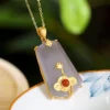 S925 Natural Jade Smoky Lavender Lotus Flower Pendant Necklace