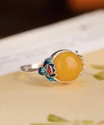 Material: Natural Amber, S925 Sterling Silver Ring Size: 2 x 2 (mm)