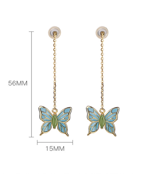 Butterfly Enamel S925 Natural Jade Earrings