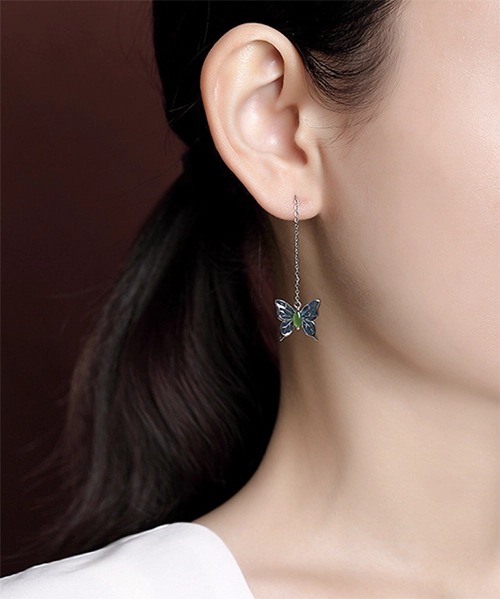 Butterfly Enamel S925 Natural Jade Earrings