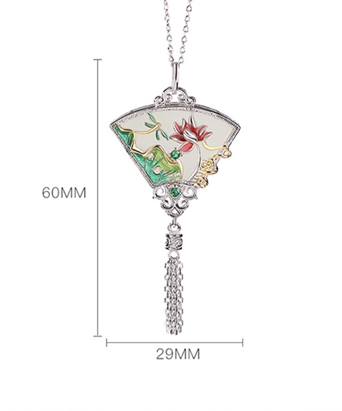 Sector Enamel Lotus Flower S925 Natural Jade Pendant Necklace