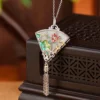 Sector Enamel Lotus Flower S925 Natural Jade Pendant Necklace