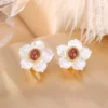 Flower S925 Shell South Red Agate Natural Jade Earrings